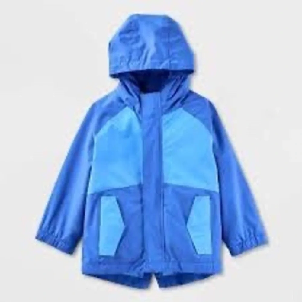 Cat & Jack Boys Blue Colorblock Hooded Rain Jacket Fleece 2T